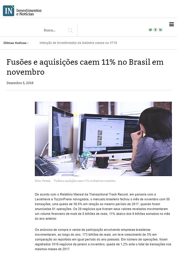 Fuses e aquisies caem 11% no Brasil em novembro